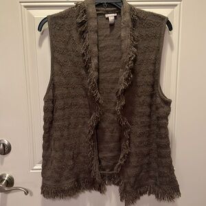 Chicos Sweater Vest Boho Long Open Front with Fringe / Size 3 (L)